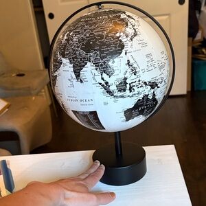 Monochrome Decorative World Globe on Metal Stand